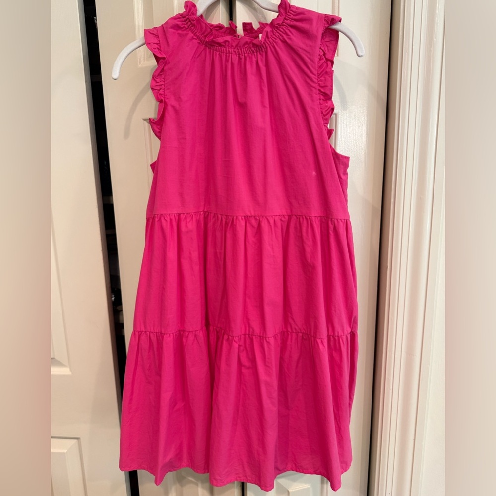 BP. Girls' Bright Pink Ruffle Sleeve Tiered Dress
